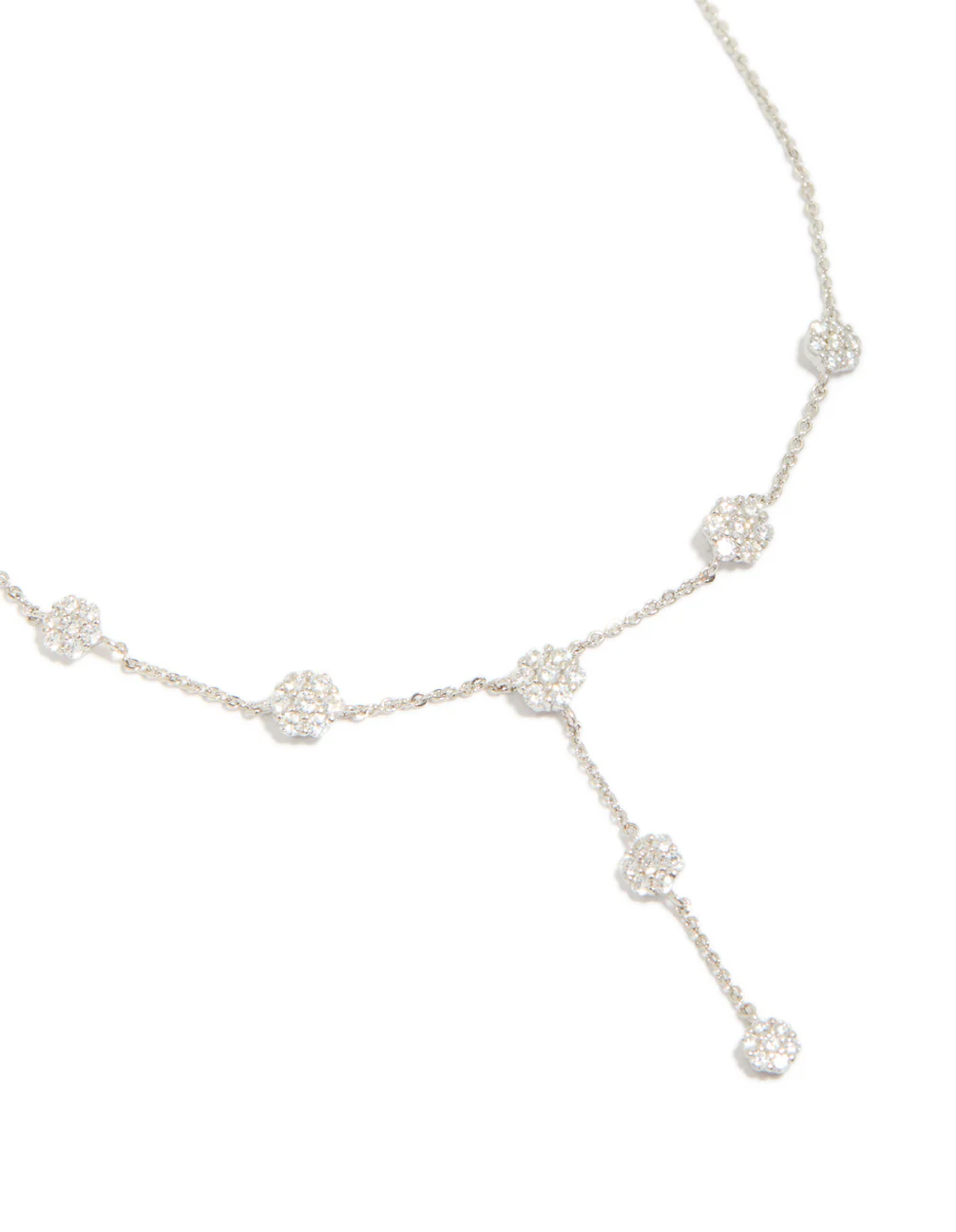 Silver Cubic Zirconia Mini Floral Y Necklace - Image 2