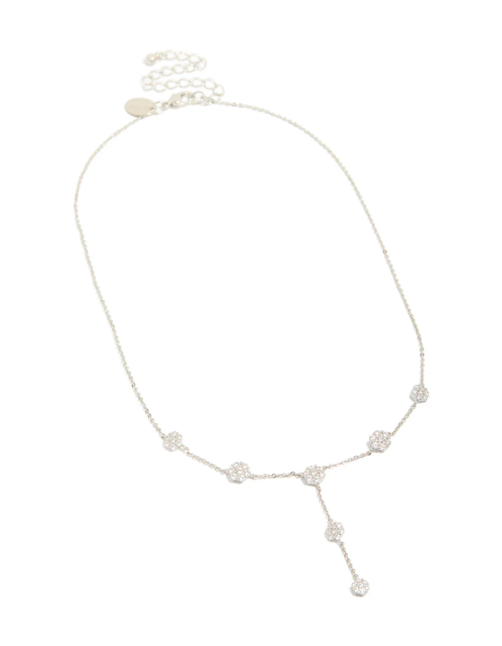 Silver Cubic Zirconia Mini Floral Y Necklace - Image 4