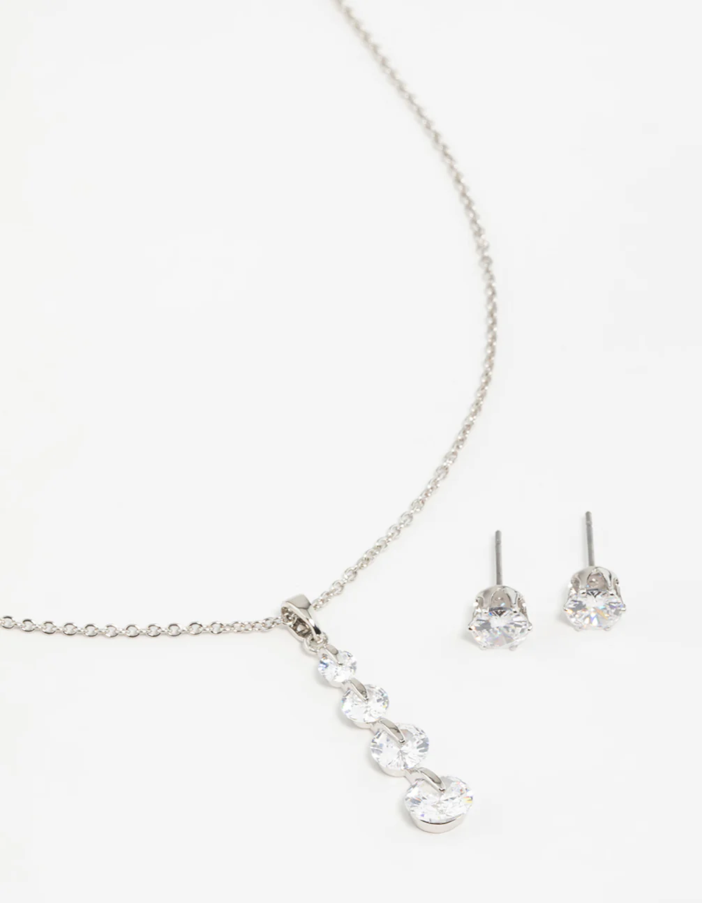 Silver Cubic Zirconia Necklace & Earrings Set