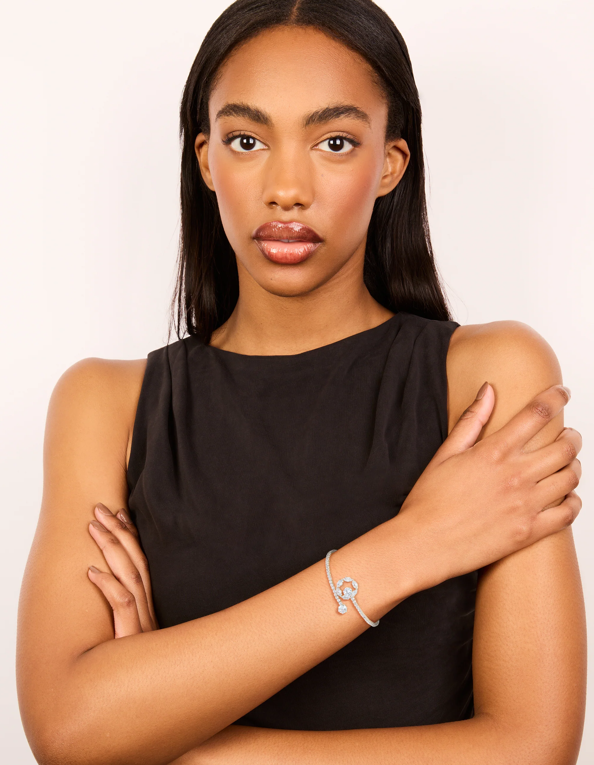 Silver Cubic Zirconia Open Circle Wrist Cuff - Image 3