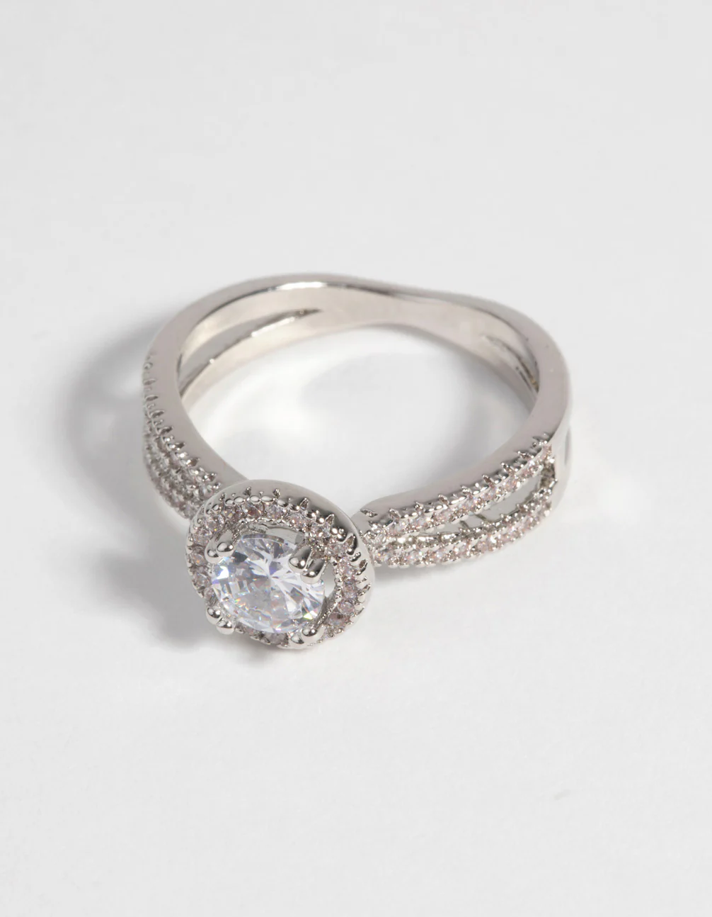 Silver Cubic Zirconia Round Surround Double Ring