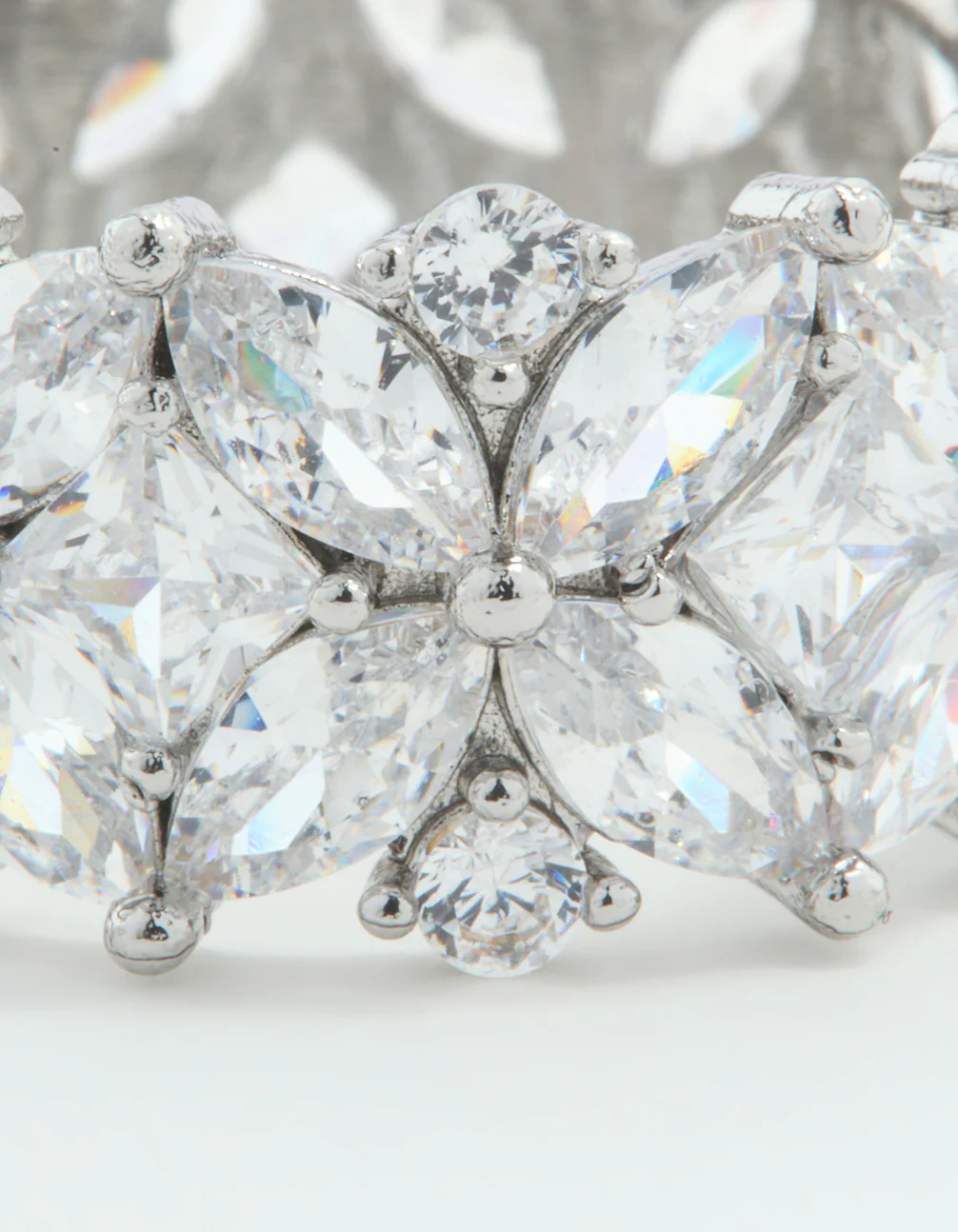 Silver Cubic Zirconia Floral Wide Band Ring - Image 3