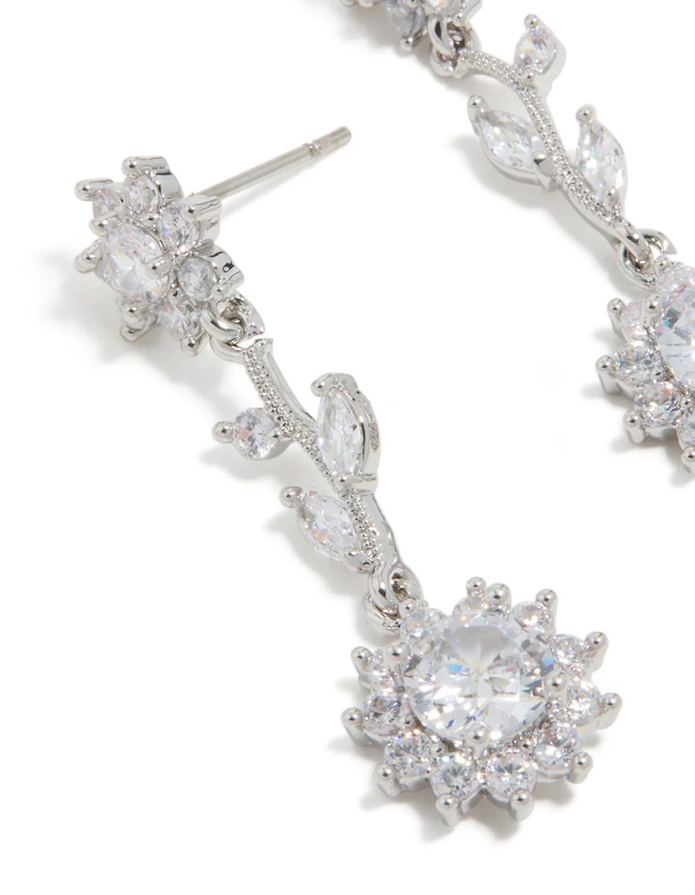 Silver Cubic Zirconia Vine Floral Drop Earrings - Image 4