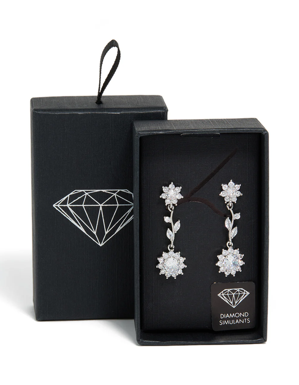 Silver Cubic Zirconia Vine Floral Drop Earrings - Image 5