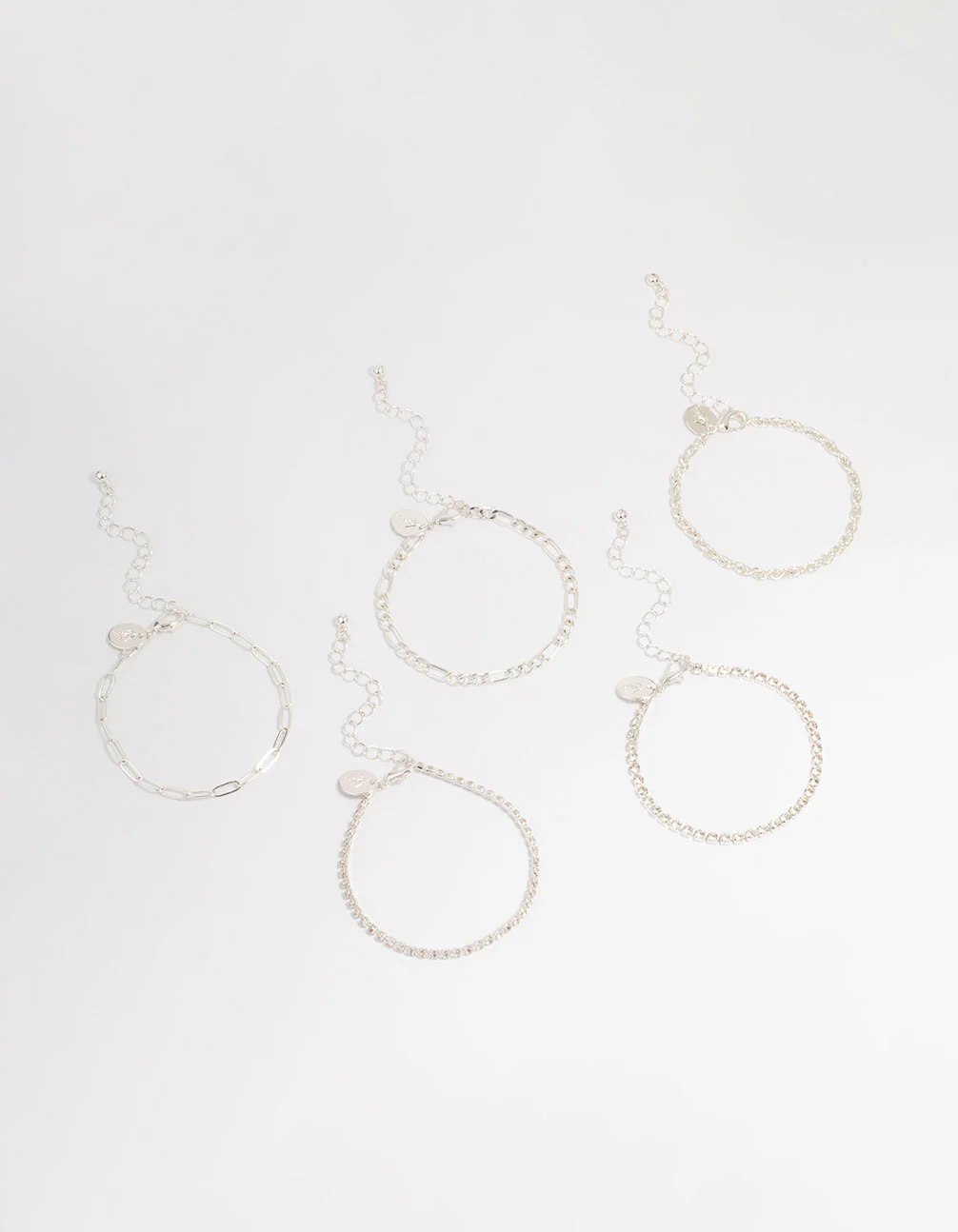 Silver Cupchain Figaro Bracelets 5-Pack