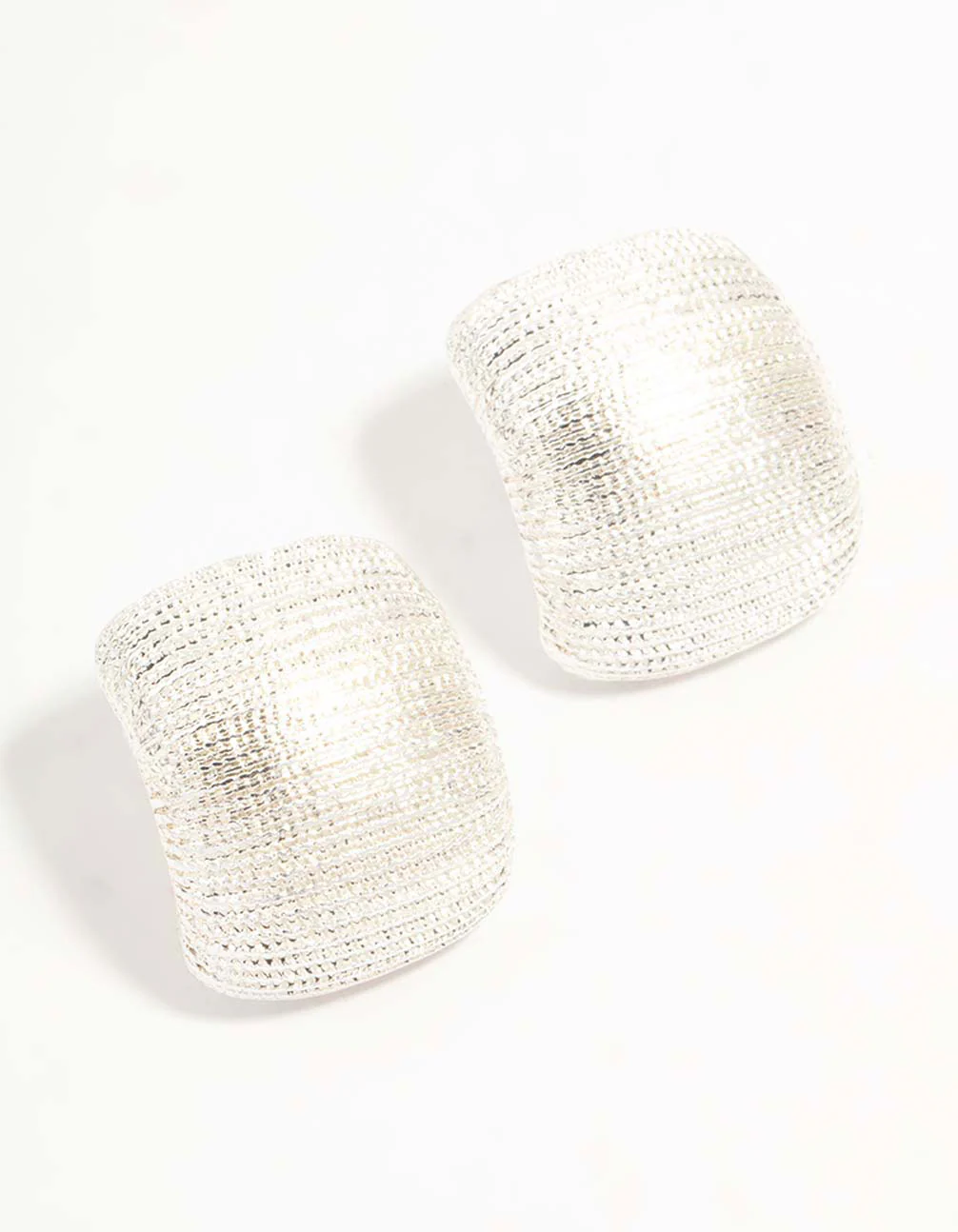 Silver Curved Textured Stud Earrings