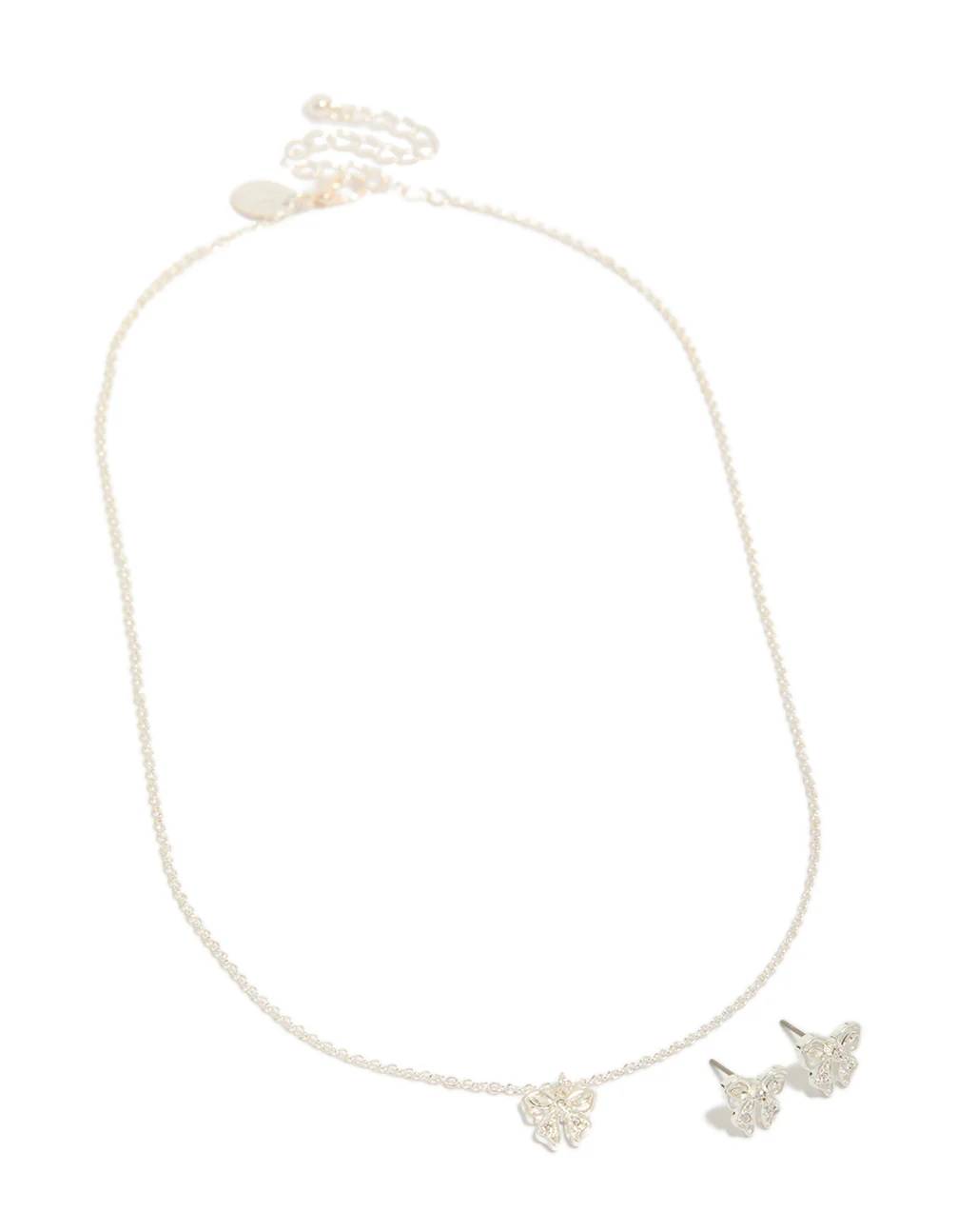 Silver Diamante Bow Necklace & Earrings Set - Image 2