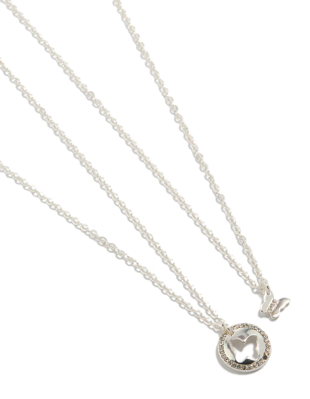 Silver Diamante Butterfly Necklaces 2-Pack