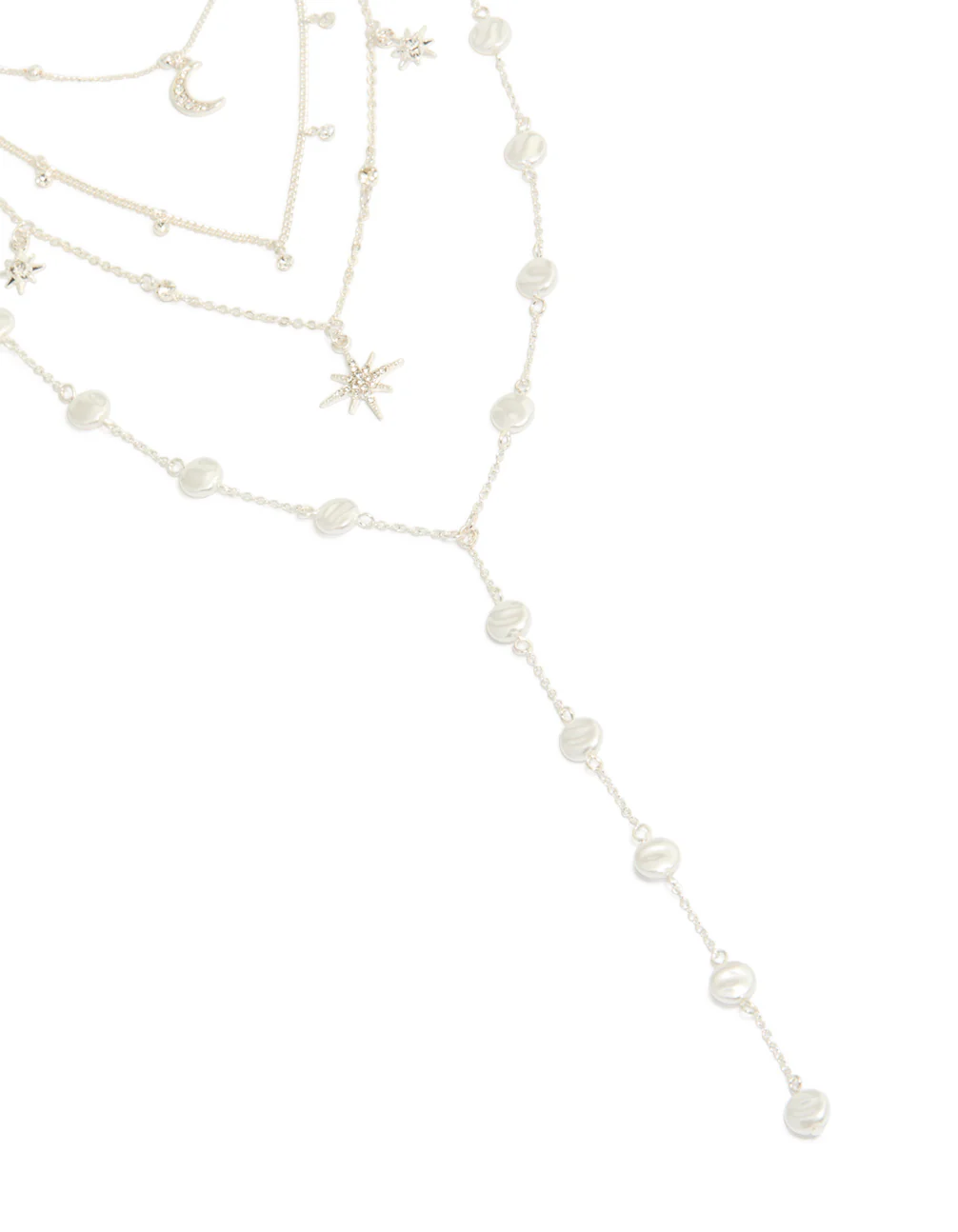 Silver Diamante Celestial Multi Pearl Layered Y-Necklace