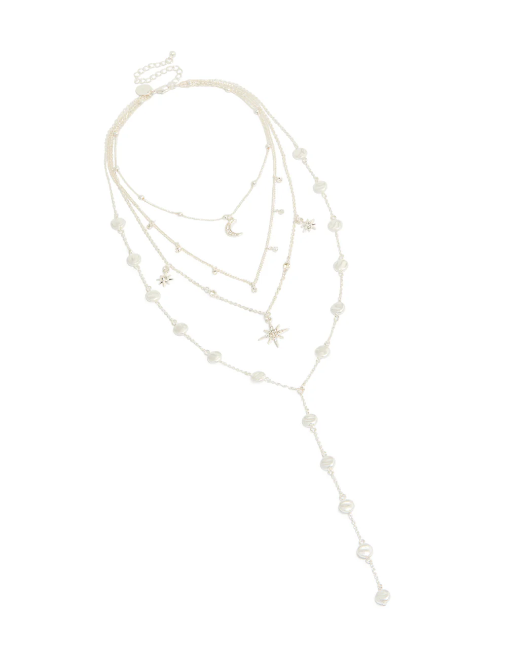 Silver Diamante Celestial Multi Pearl Layered Y-Necklace - Image 2