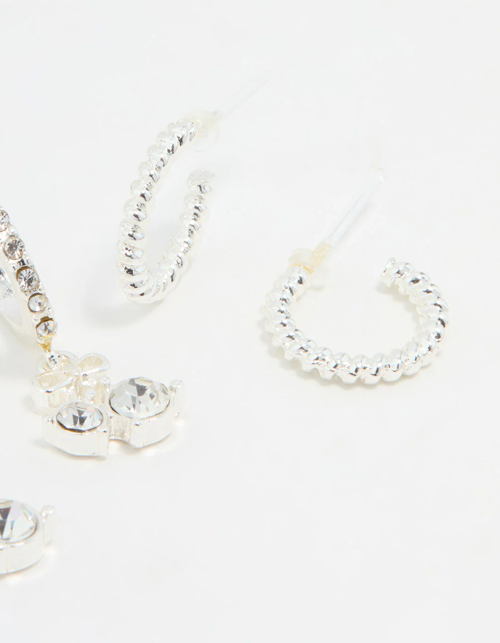 Silver Diamante Cherry Hoop & Stud Earrings 3-Pack - Image 5