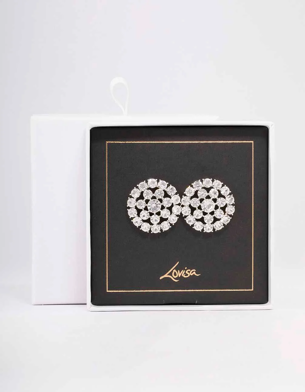 Silver Diamante Circle Stud Earrings - Image 2
