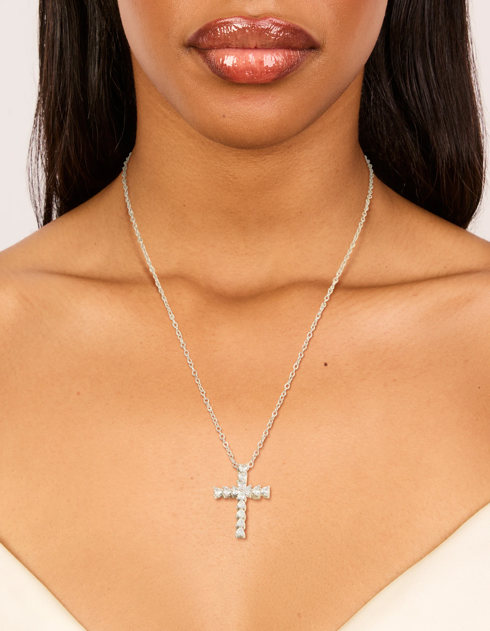 Silver Diamante Cross Necklace - Image 2
