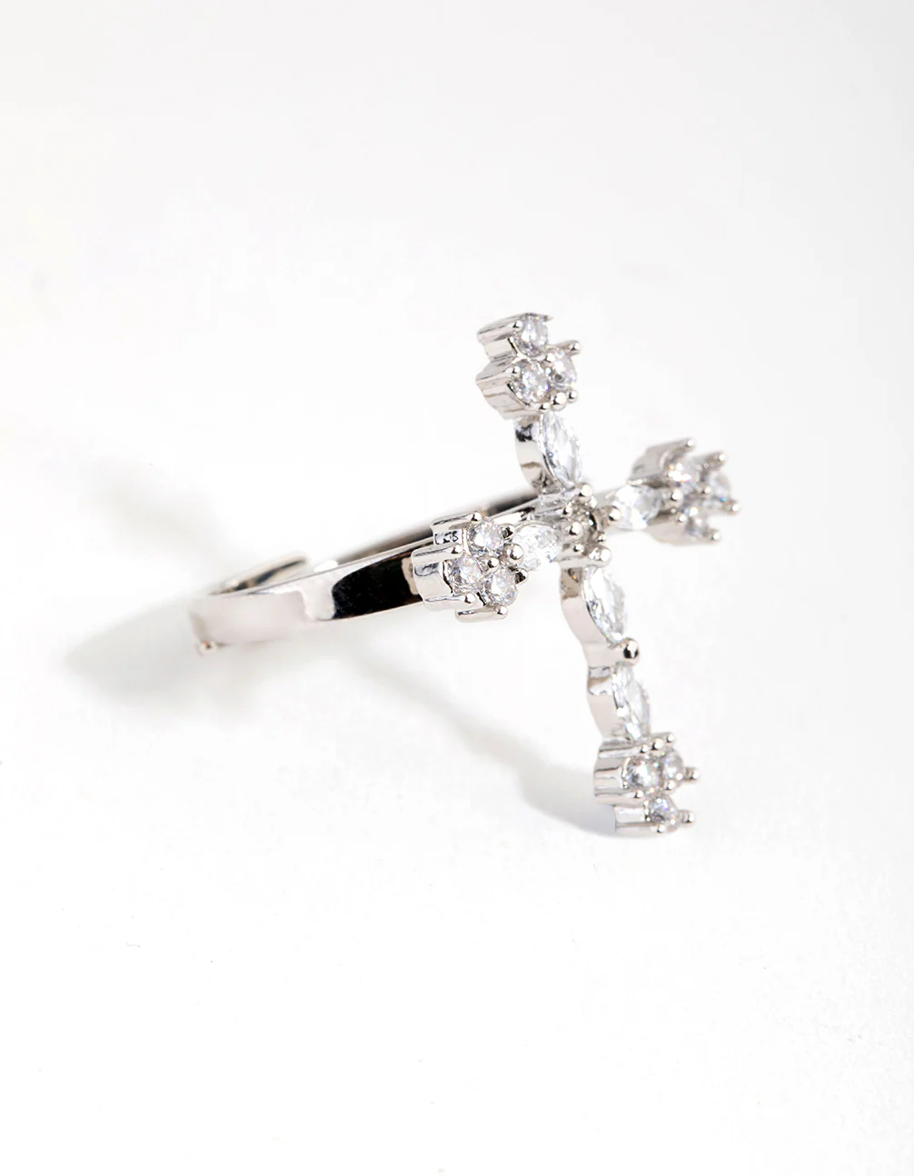 Silver Diamante Cross Ring