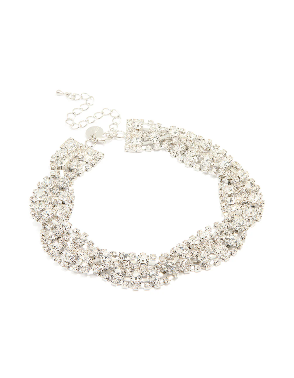 Silver Diamante Crossover Choker Necklace - Image 2