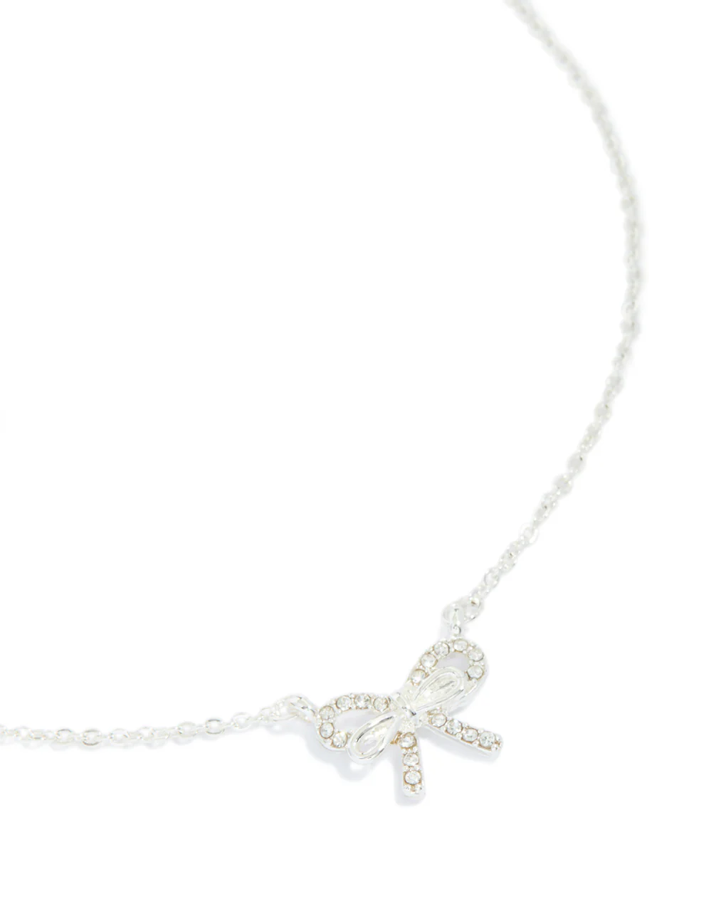 Silver Diamante Dainty Bow Necklace