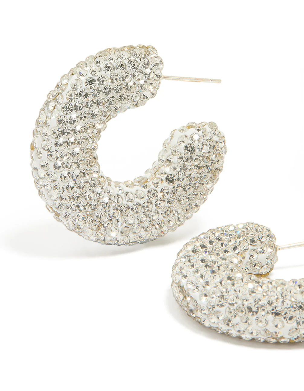 Silver Diamante Detail Chunky Hoop Earrings - Image 2