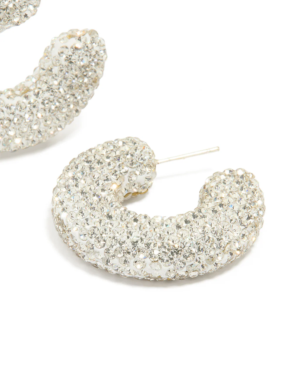 Silver Diamante Detail Chunky Hoop Earrings - Image 3