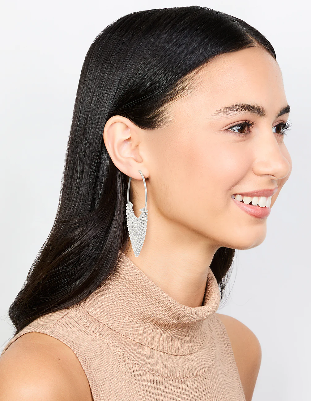 Silver Diamante Drop Hoop Earrings - Image 3
