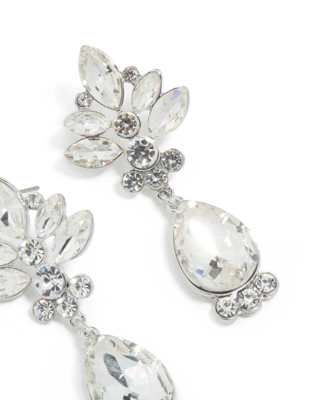 Silver Diamante Floral & Single Drop Earrings - Image 5