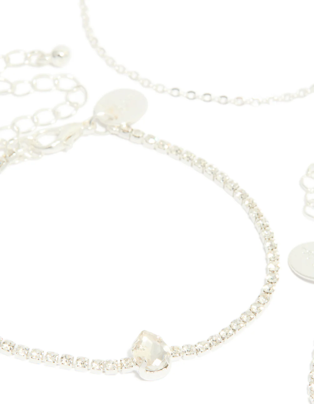 Silver Diamante Flower & Chain Bracelets 4-Pack - Image 2