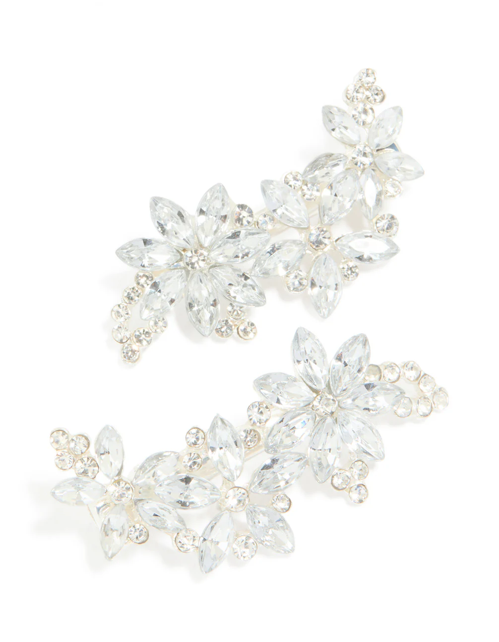 Silver Diamante Flower Clips 2-Pack