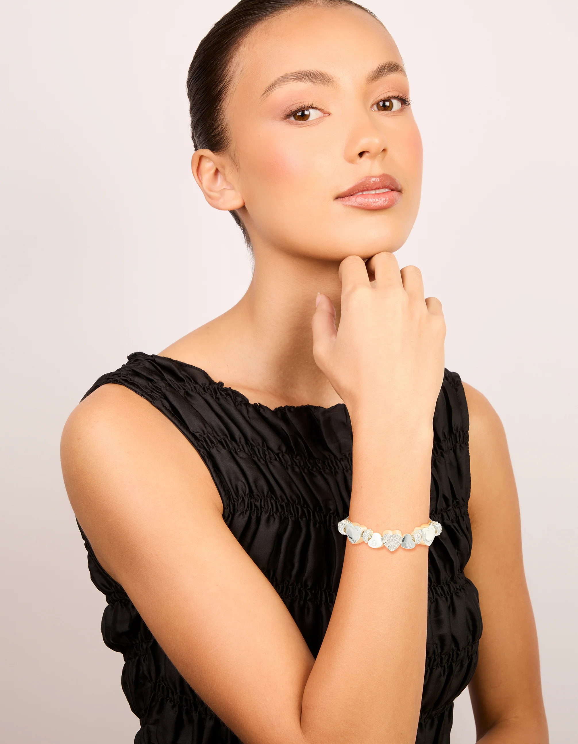 Silver Diamante Heart Charm Toggle Bracelet - Image 3