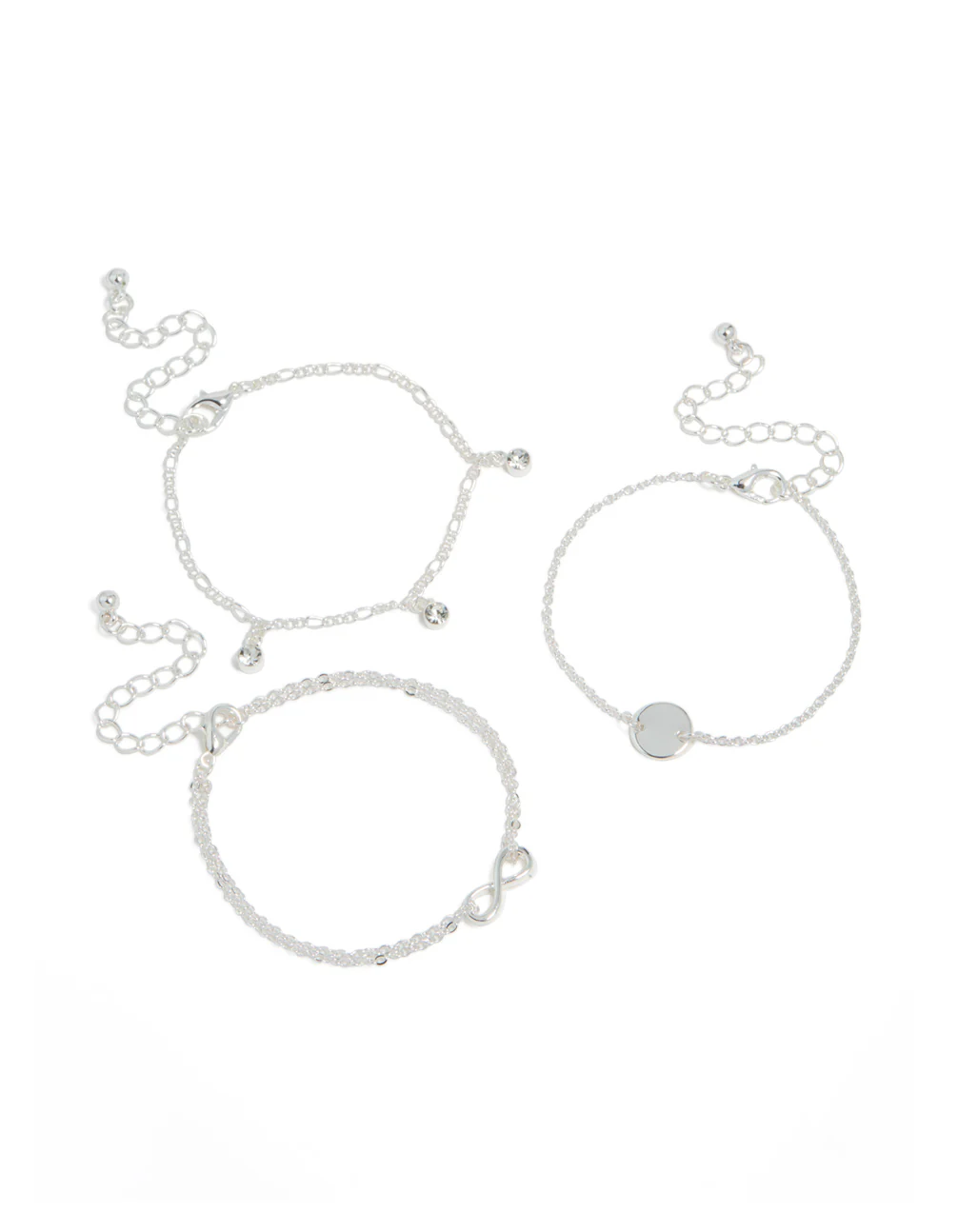 Silver Diamante Infinity Circle Bracelets 3-Pack