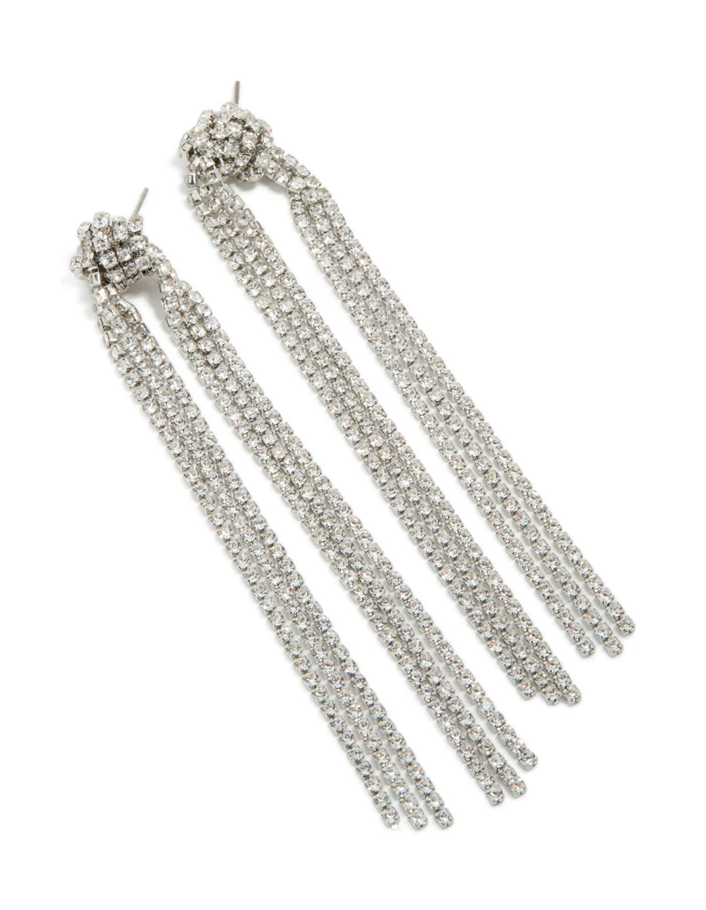 Silver Diamante Knotted Tassel Drop Earrings - Image 2