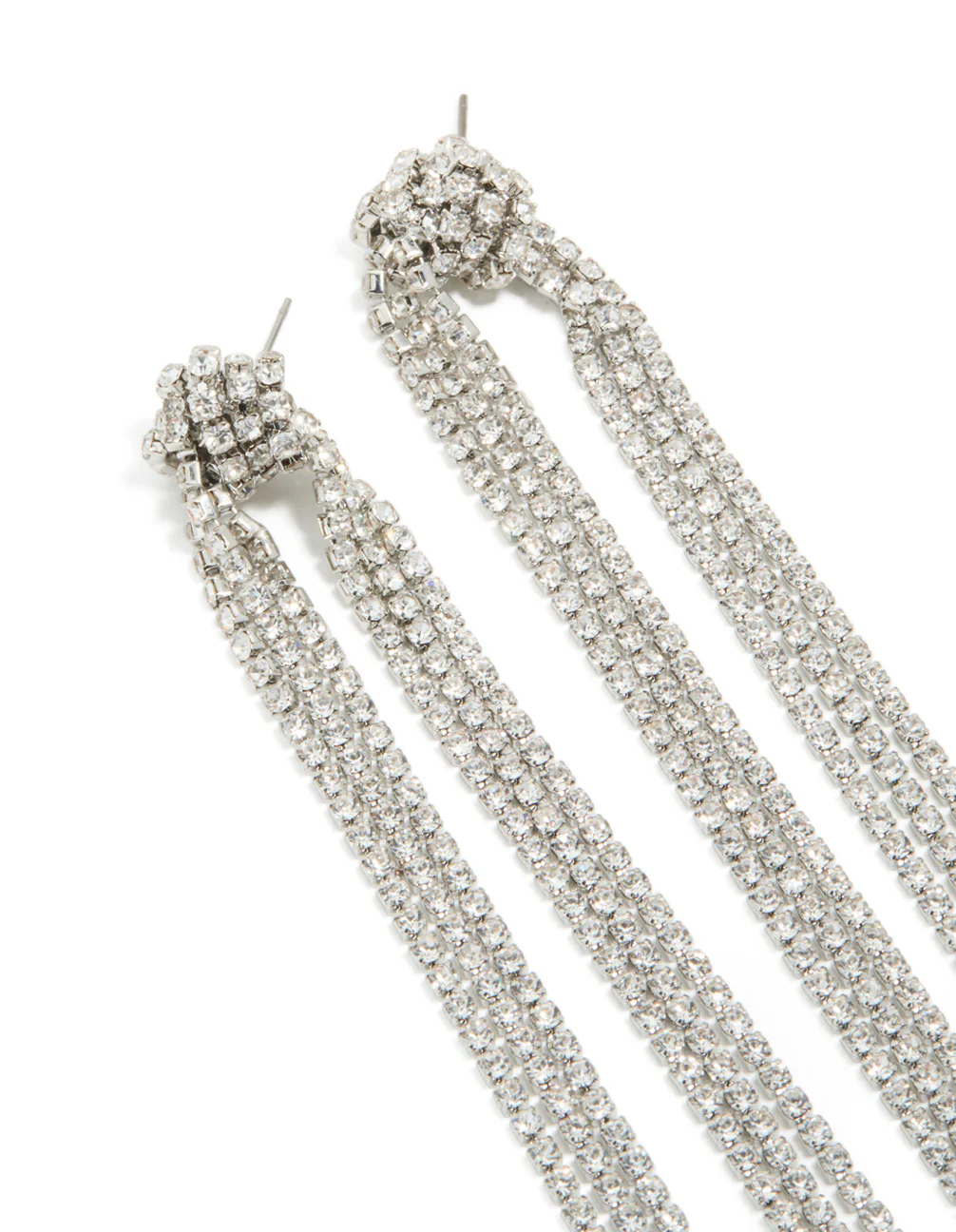 Silver Diamante Knotted Tassel Drop Earrings - Image 4