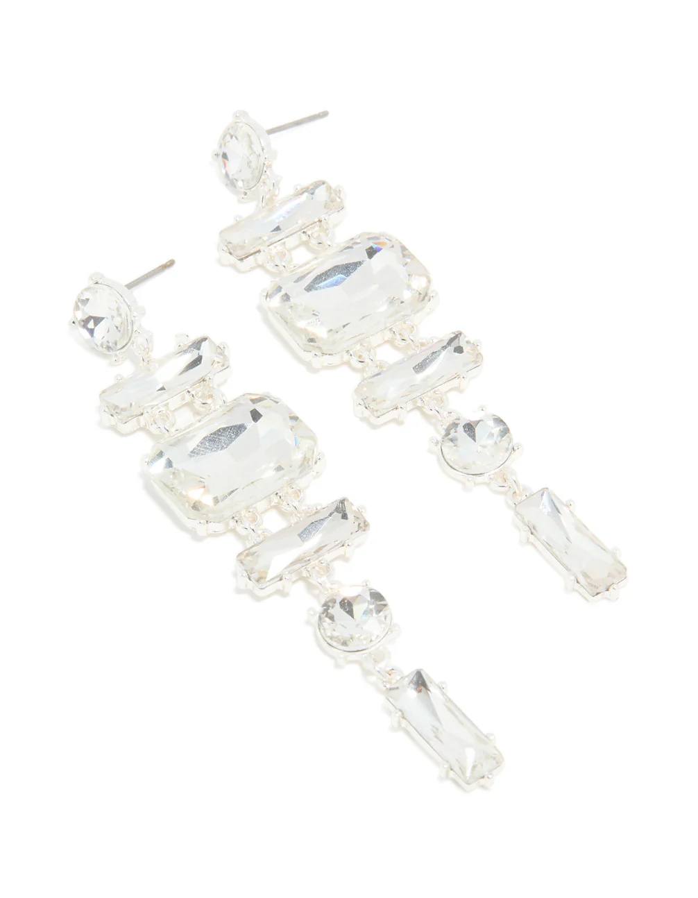 Silver Diamante Large Mixed Drop Earrings