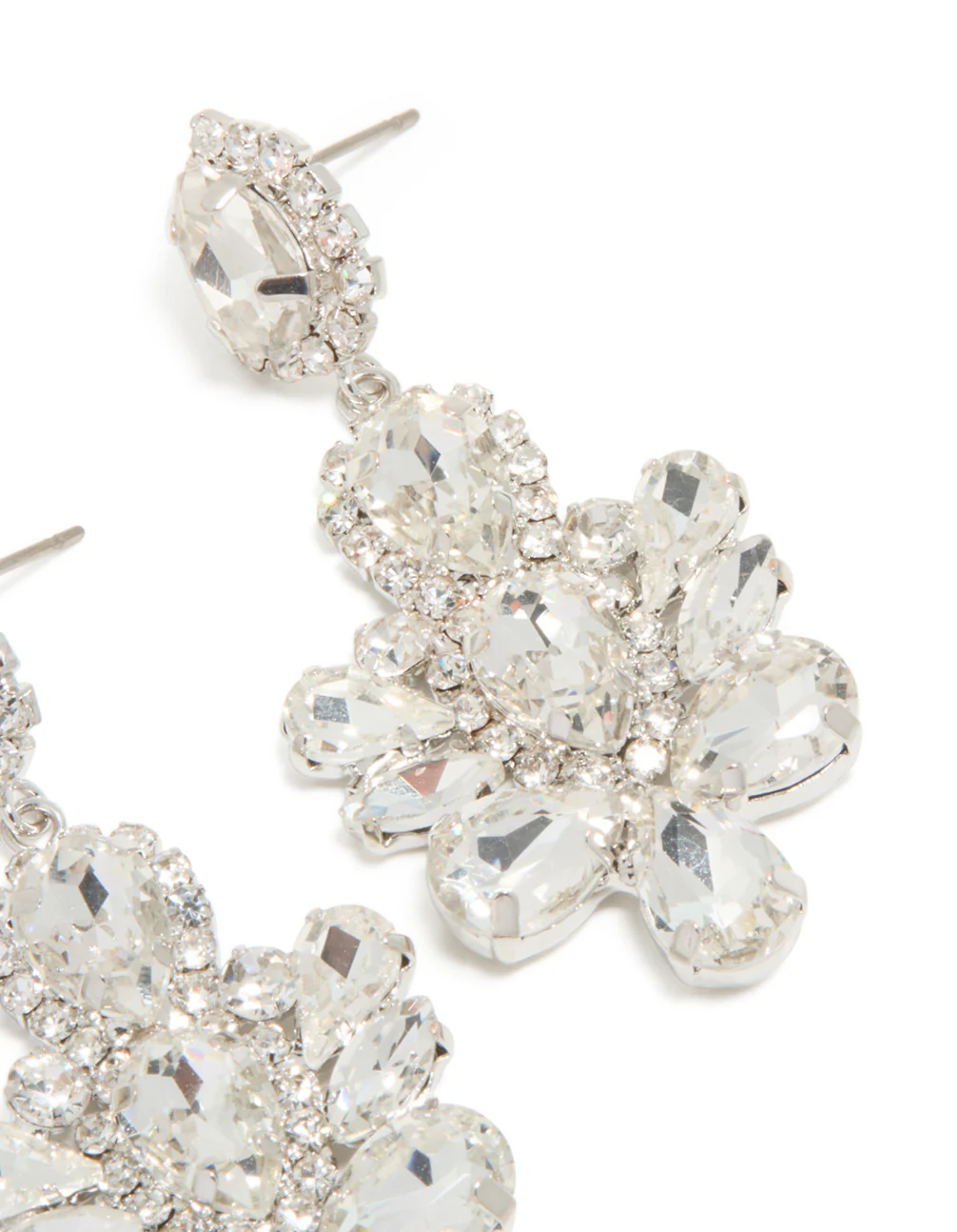 Silver Diamante Mini Floral Drop Earrings - Image 5