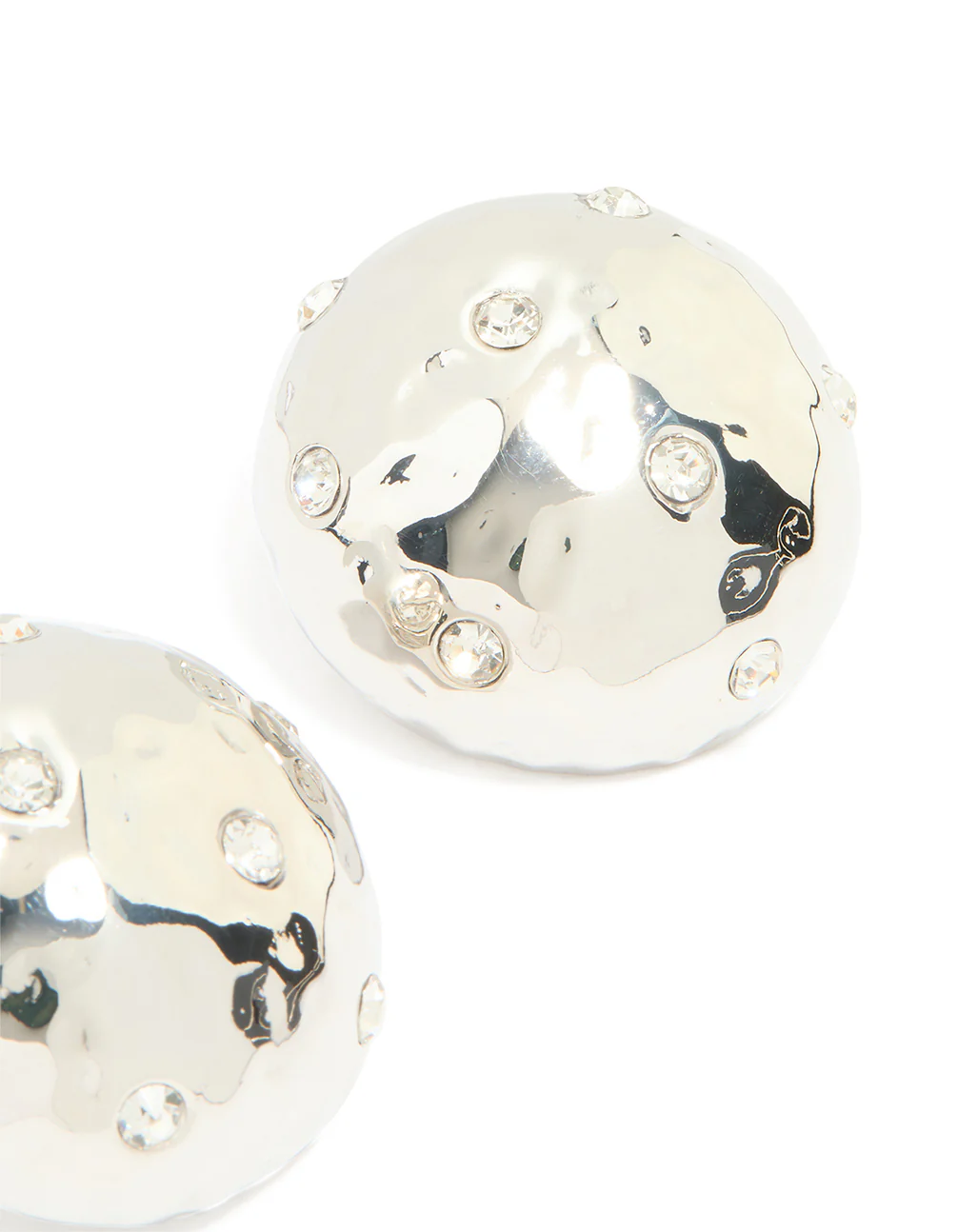 Silver Diamante Organic Circle Stud Earrings - Image 3