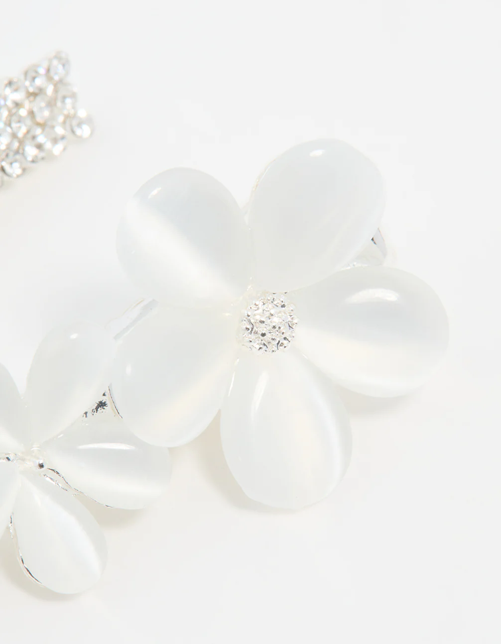 Silver Diamante Pave Double Flower Hair Clips 2-Pack - Image 3