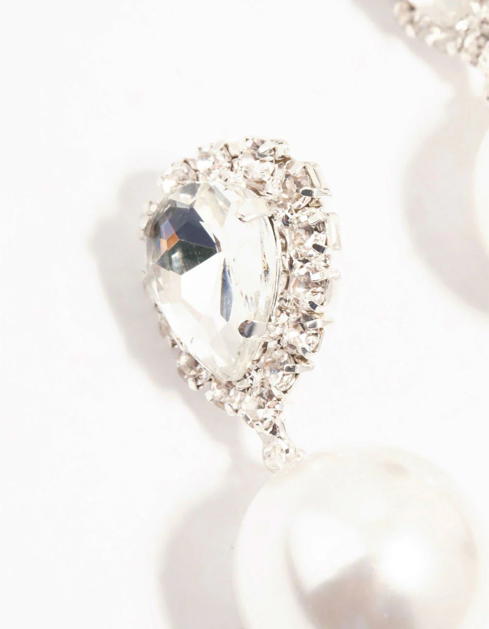 Silver Diamante & Pearl Drop Earrings - Image 2