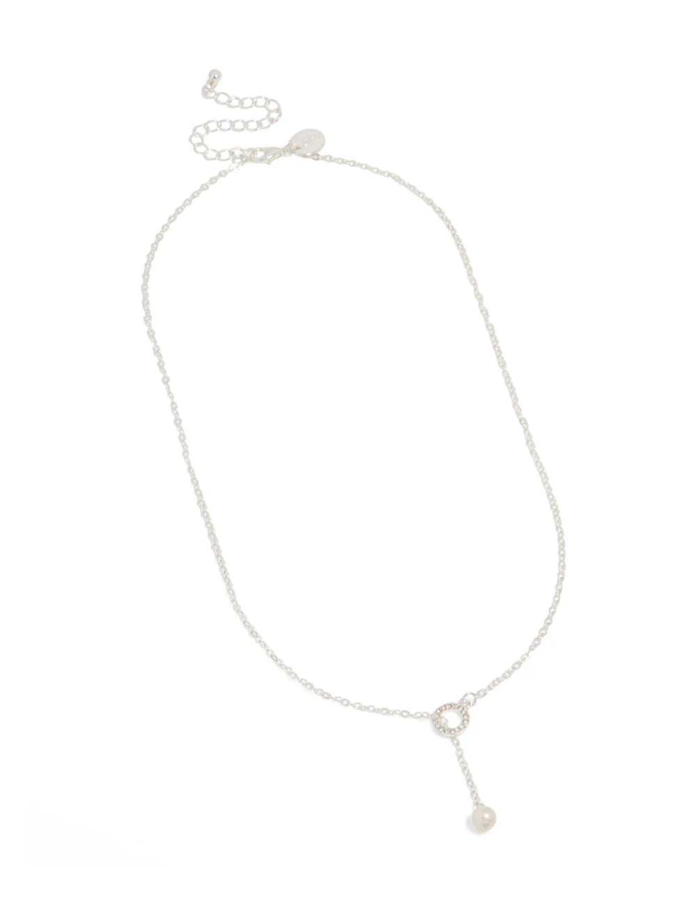Silver Diamante & Pearl Link Chain Necklace - Image 2