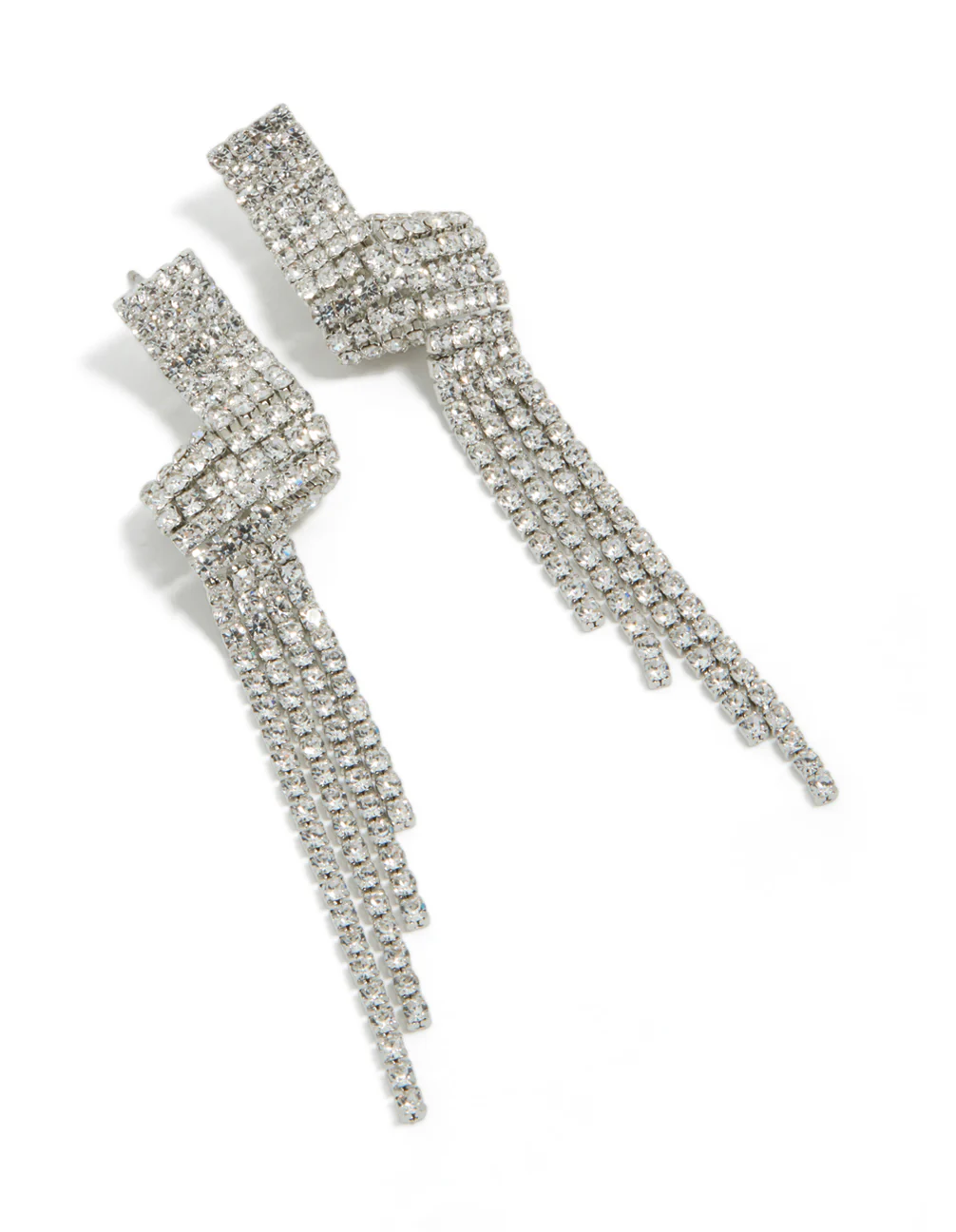 Silver Diamante Shiny Zigzag Drop Earrings - Image 2