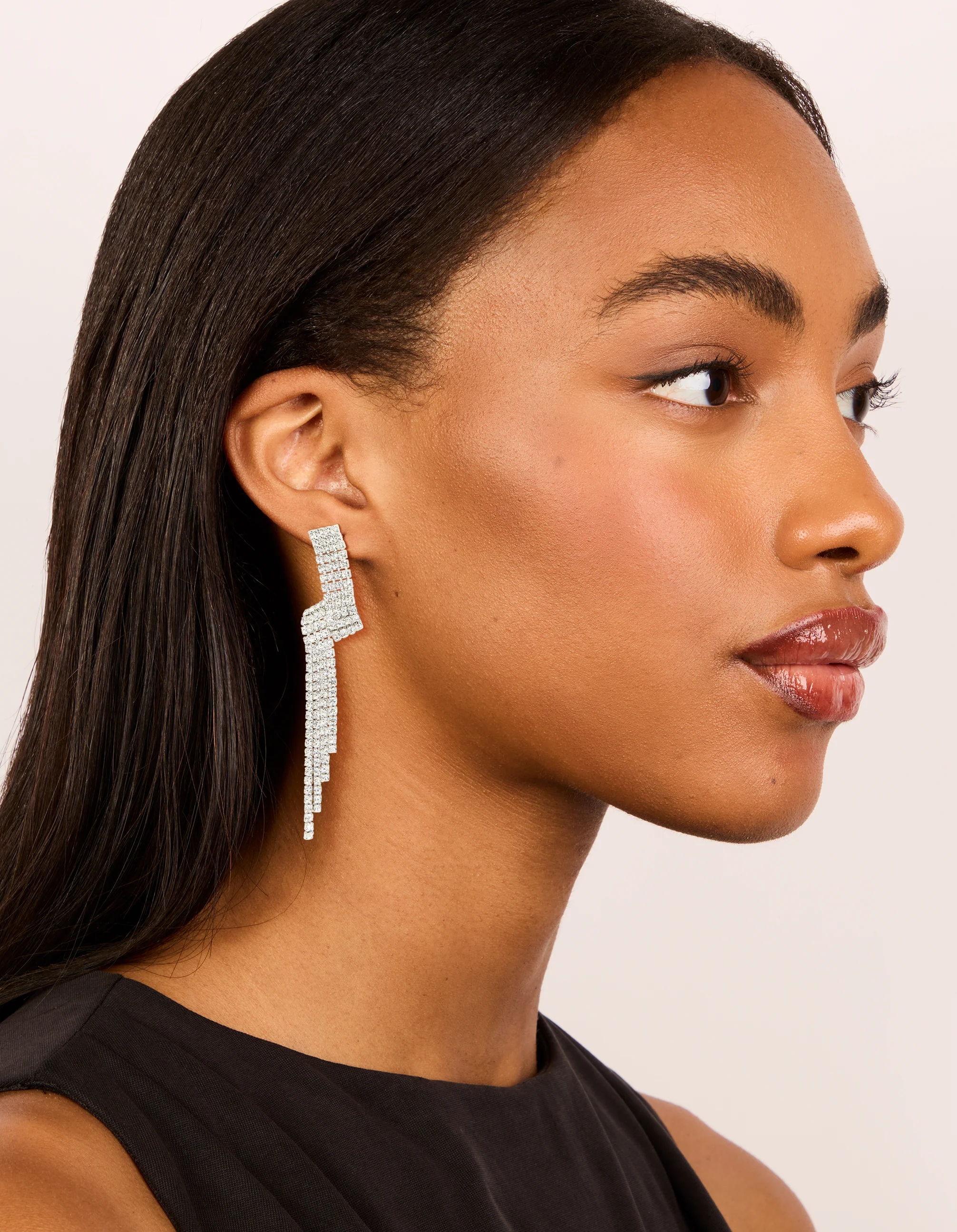 Silver Diamante Shiny Zigzag Drop Earrings - Image 3