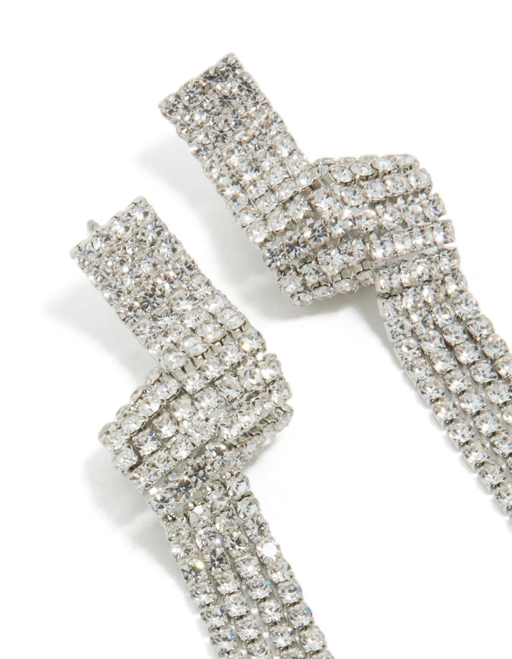Silver Diamante Shiny Zigzag Drop Earrings - Image 4