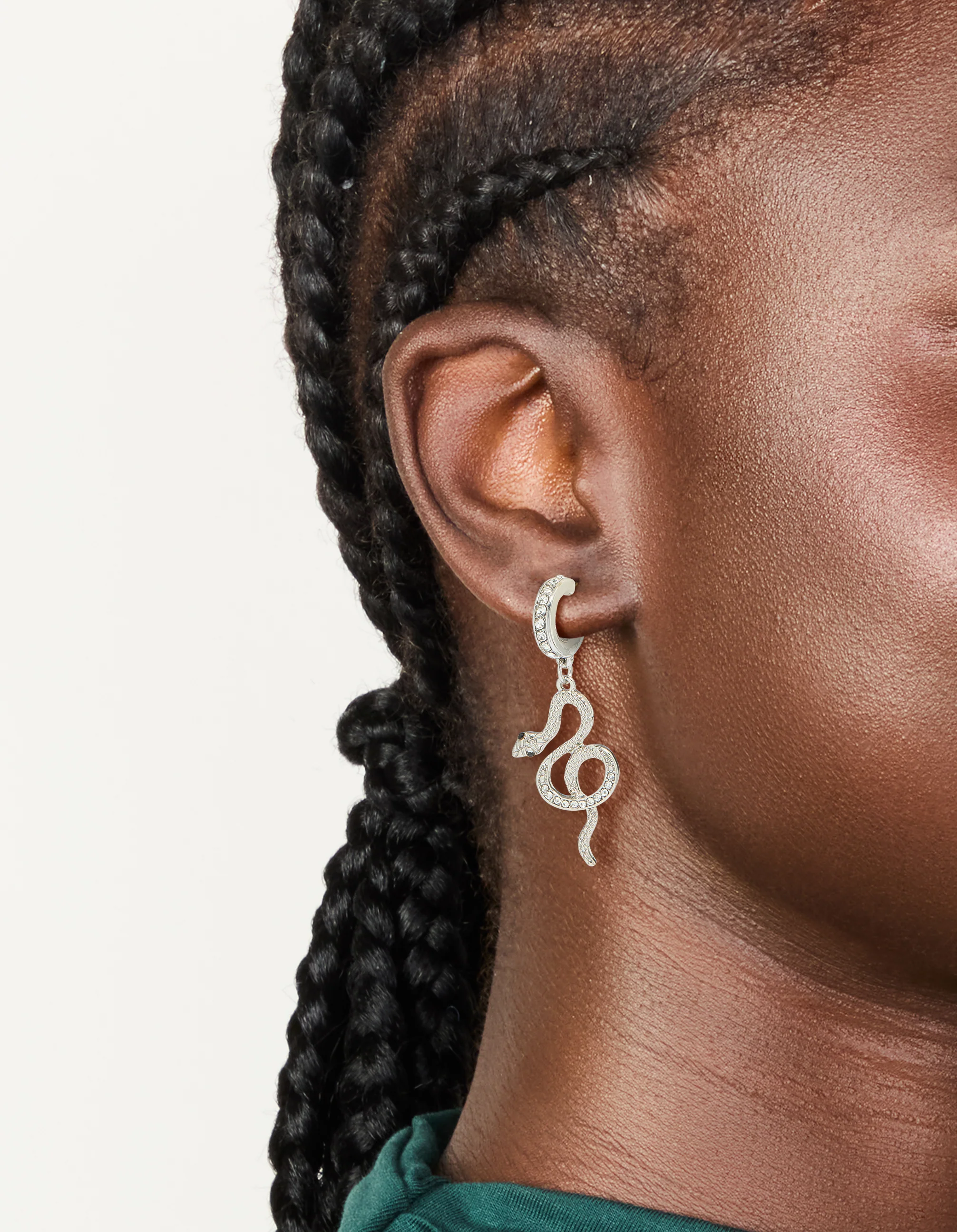 Silver Diamante Snake Huggie Earrings
