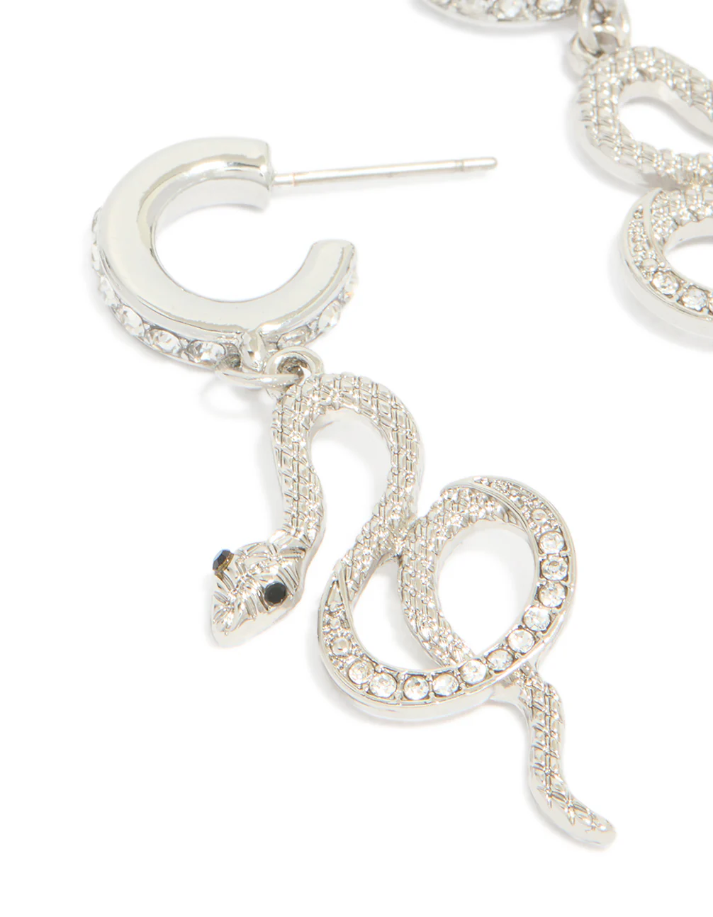 Silver Diamante Snake Huggie Earrings - Image 4
