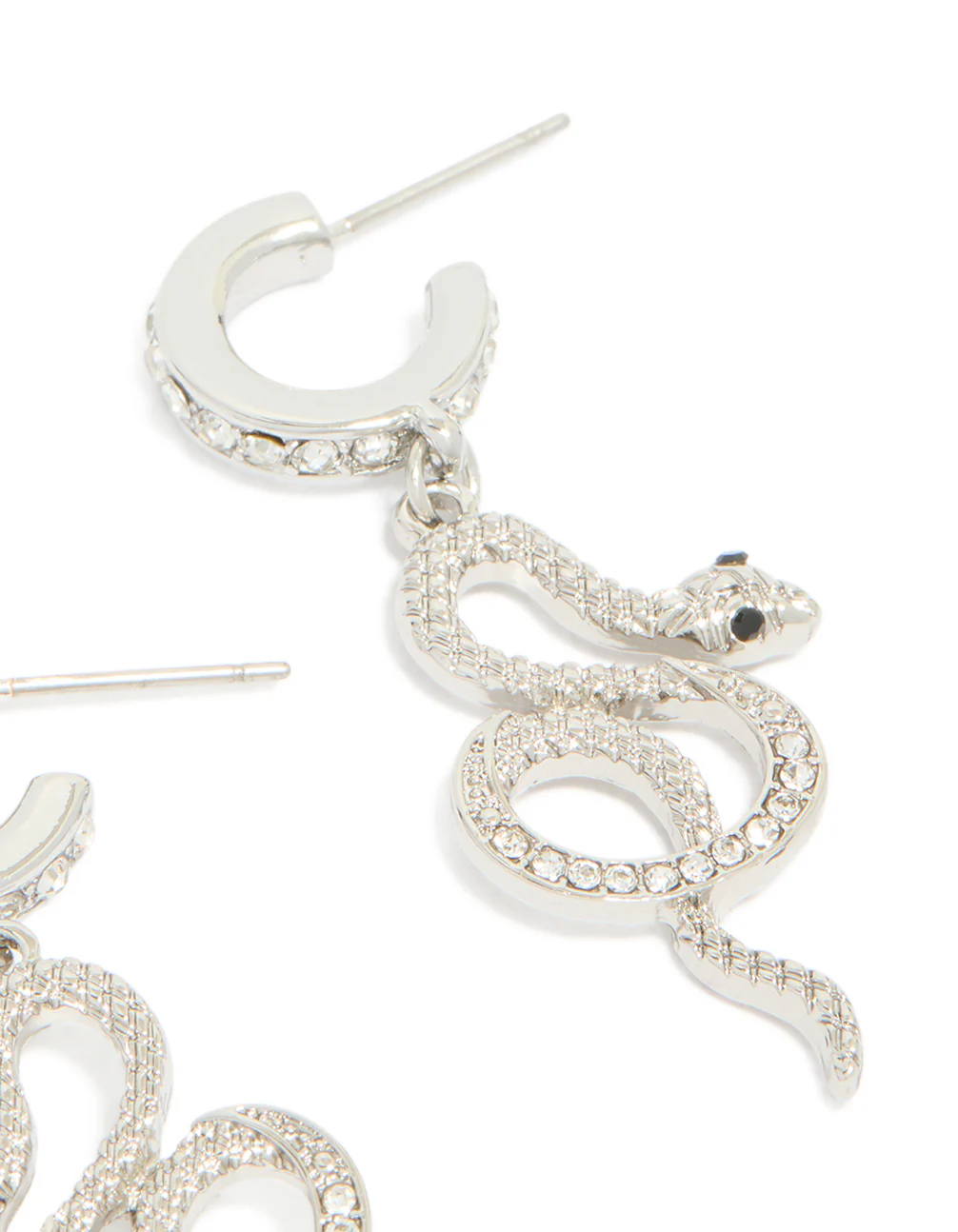 Silver Diamante Snake Huggie Earrings - Image 5