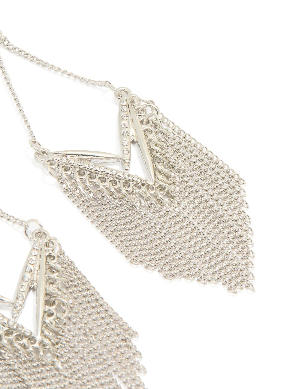 Silver Diamante Tassel Kite Earrings - Image 3