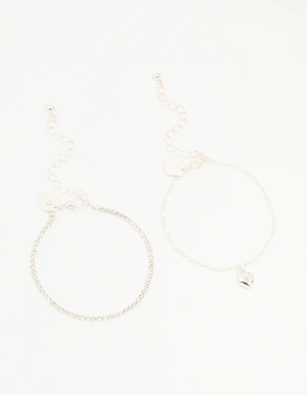 Silver Diamante Tennis Bracelet & Heart Bracelet 2-Pack