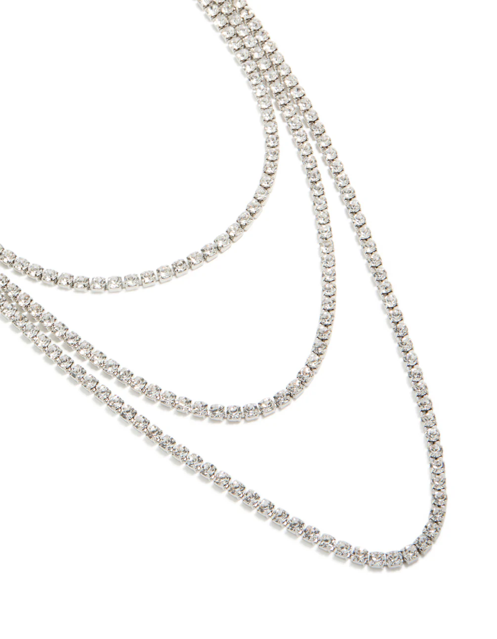 Silver Diamante Tennis Triple Layered Necklace