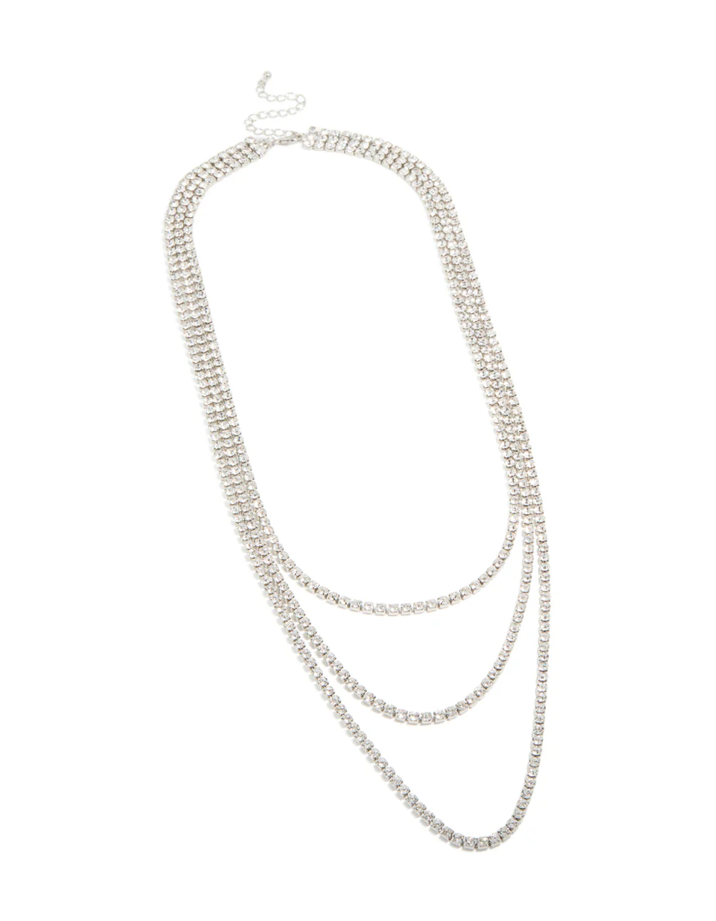 Silver Diamante Tennis Triple Layered Necklace - Image 2