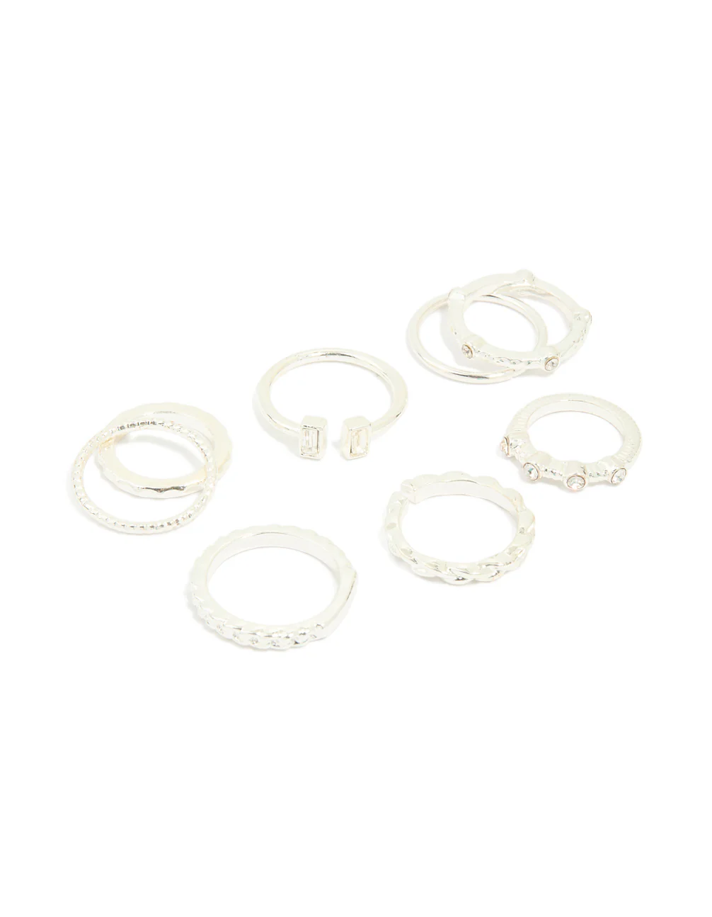 Silver Diamante Textured Rings 8-Pack