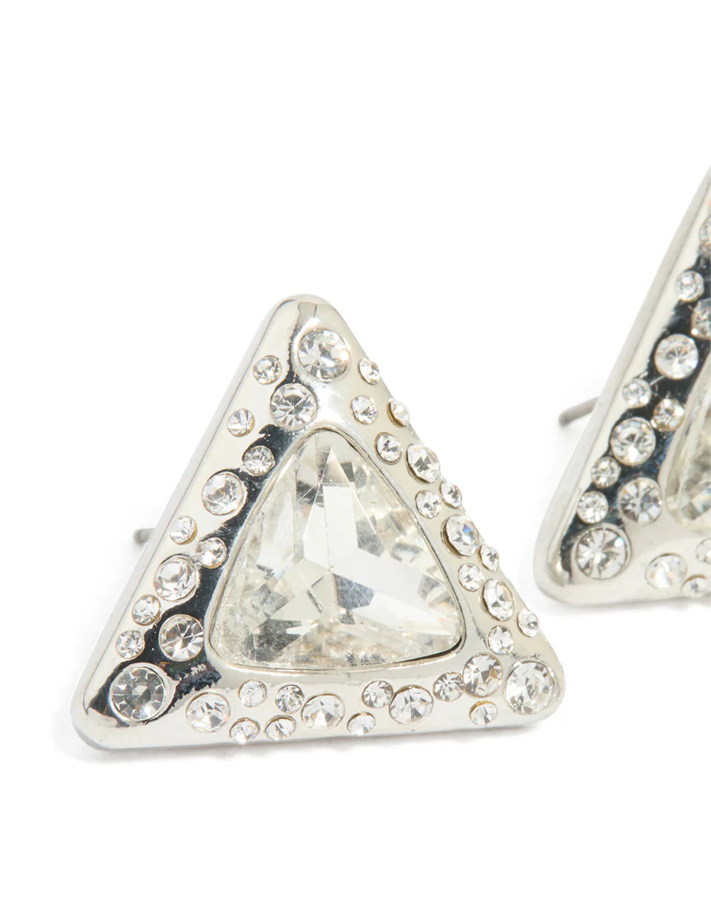 Silver Diamante Triangle Stud Earrings - Image 2