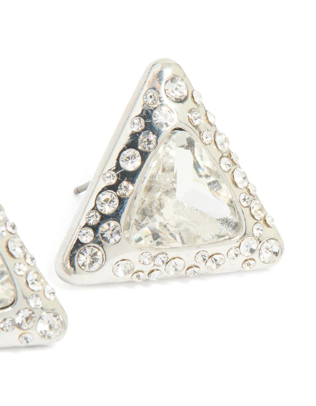 Silver Diamante Triangle Stud Earrings - Image 3