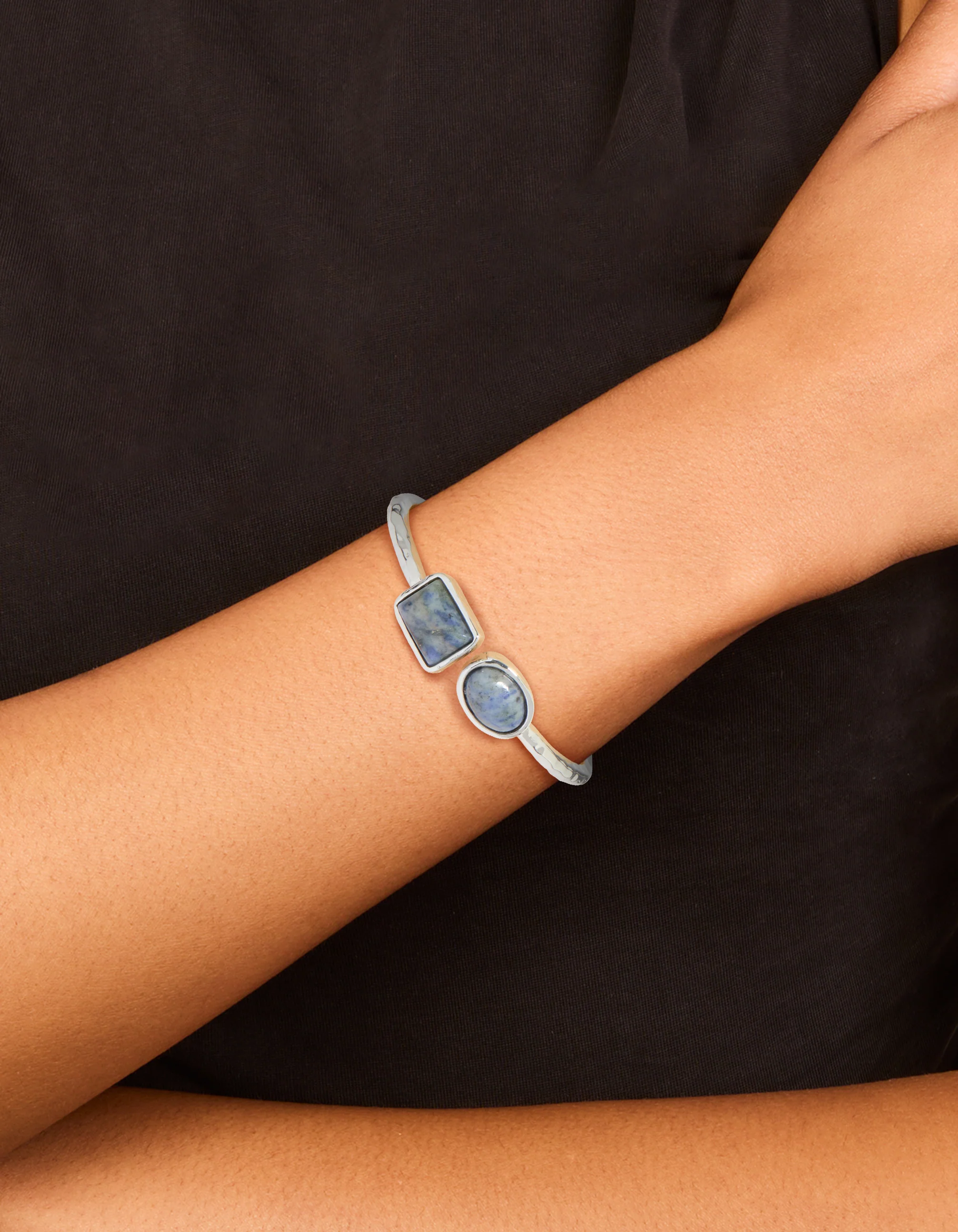 Silver Double Blue Stone Bangle - Image 2
